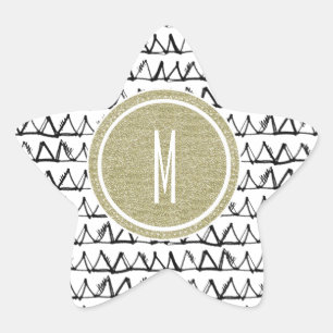 Black Triangles Gold Glitter Monogram Star Sticker