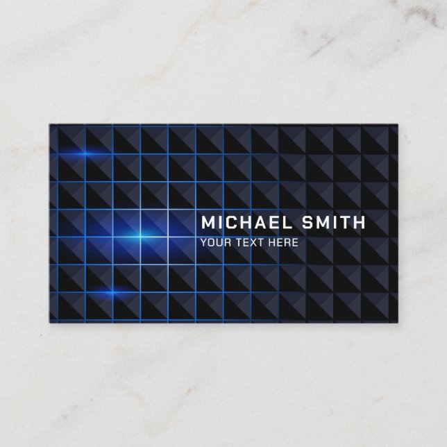 Black Triangles Illuminated Vibrant Blue Light Business Card (Front)