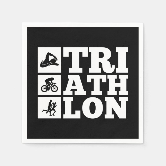 Black • Triathlon Motivation Party Napkin (Front)