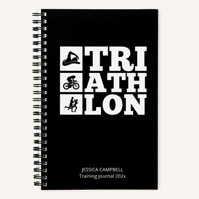 Black • Triathlon Training Log & Motivation Notebook (Front)