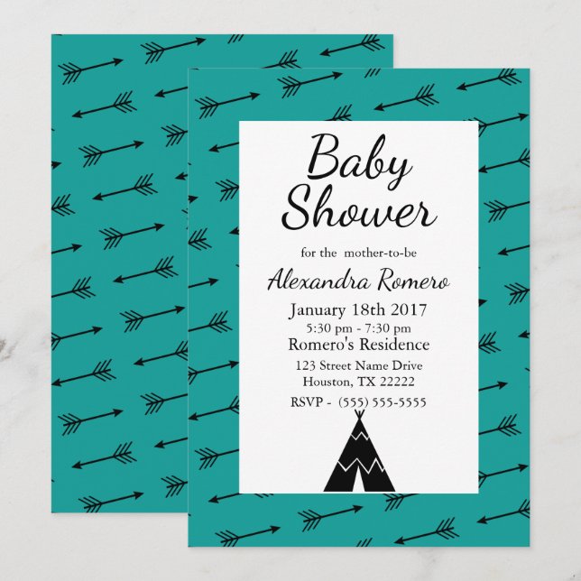 Black Tribal Arrows & TeePee Baby Shower Invitation (Front/Back)