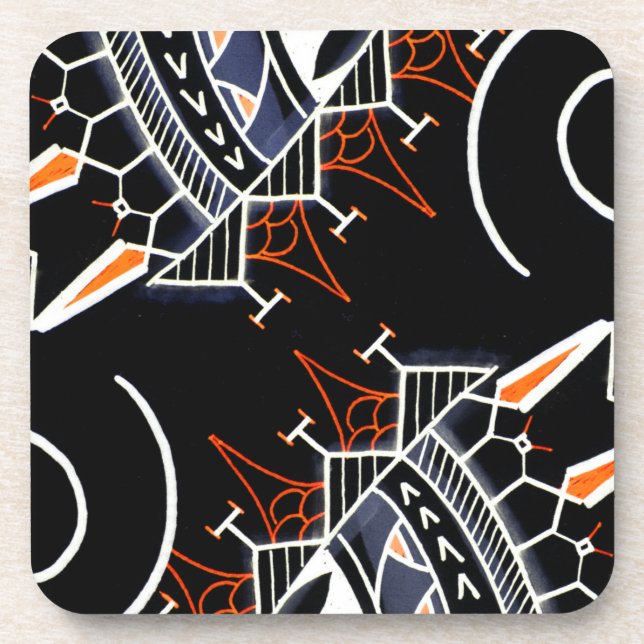 Black tribal art aboriginal australia style coaster (Front)