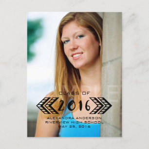 Black Tribal Aztec Photo Graduation Postcard