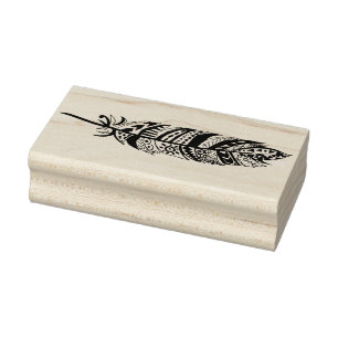 Black Tribal Bohemian Feather Rubber Stamp
