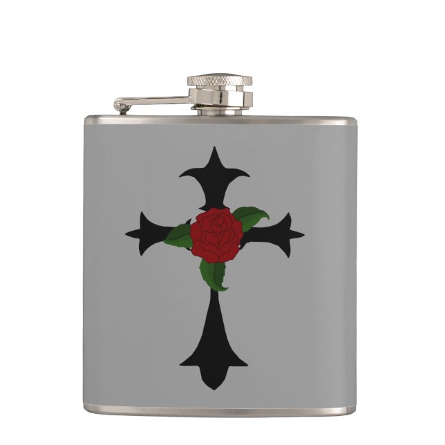 Black Tribal Cross Flask (Front)