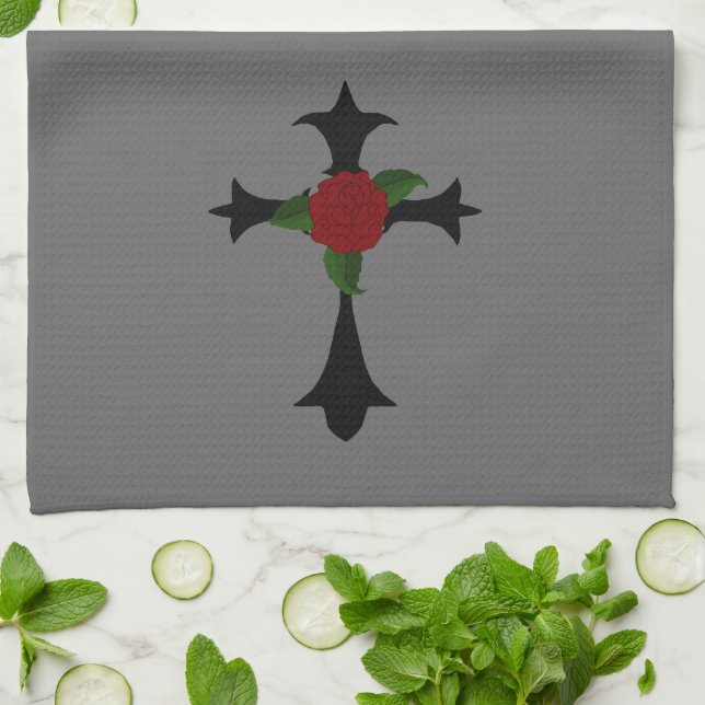 Black Tribal Cross Kitchen Towel (Folded)