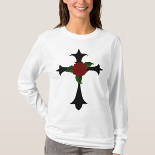 Black Tribal Cross With A  Red Rose Hoody