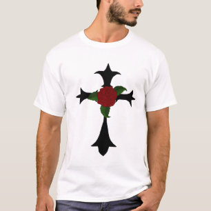 Black Tribal Cross With A  Rose T-Shirt
