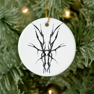 Black Tribal Deer Skull Hunting Design Ceramic Tree Decoration