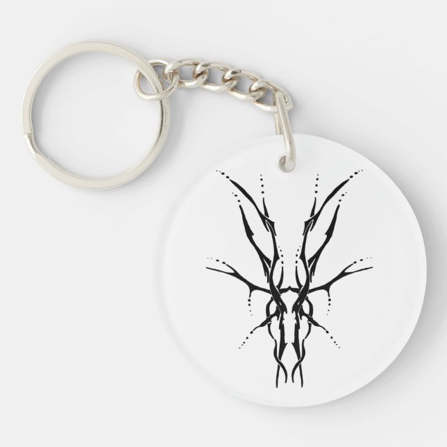 Black Tribal Deer Skull Hunting Design Key Ring (Front)