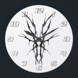 Black Tribal Deer Skull Hunting Design Large Clock<br><div class="desc">Make a bold statement with this unique, intricately detailed Deer Skull Tribal Design. Featuring a striking black and white image, this artwork reimagines the classic hunting trophy with a dark, modern edge. Perfect for deer hunters looking for gear that stands out from the traditional camo, this "scary-cool" tribal aesthetic adds...</div>