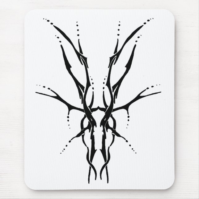 Black Tribal Deer Skull Hunting Design Mouse Mat (Front)