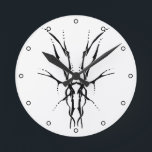 Black Tribal Deer Skull Hunting Design Round Clock<br><div class="desc">Make a bold statement with this unique, intricately detailed Deer Skull Tribal Design. Featuring a striking black and white image, this artwork reimagines the classic hunting trophy with a dark, modern edge. Perfect for deer hunters looking for gear that stands out from the traditional camo, this "scary-cool" tribal aesthetic adds...</div>