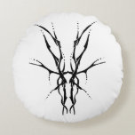 Black Tribal Deer Skull Hunting Design Round Cushion<br><div class="desc">Make a bold statement with this unique, intricately detailed Deer Skull Tribal Design. Featuring a striking black and white image, this artwork reimagines the classic hunting trophy with a dark, modern edge. Perfect for deer hunters looking for gear that stands out from the traditional camo, this "scary-cool" tribal aesthetic adds...</div>