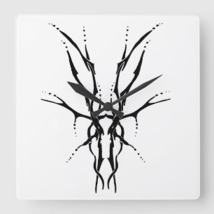Black Tribal Deer Skull Hunting Design Square Wall Clock