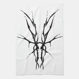 Black Tribal Deer Skull Hunting Design Tea Towel