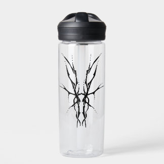 Black Tribal Deer Skull Hunting Design Water Bottle