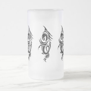 Black Tribal Dragon Frosted Glass Beer Mug