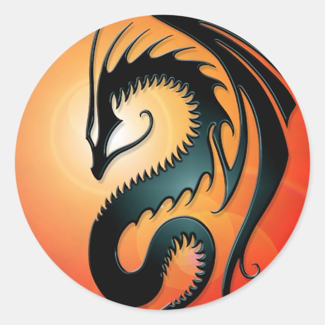 Black Tribal Dragon, red Classic Round Sticker (Front)