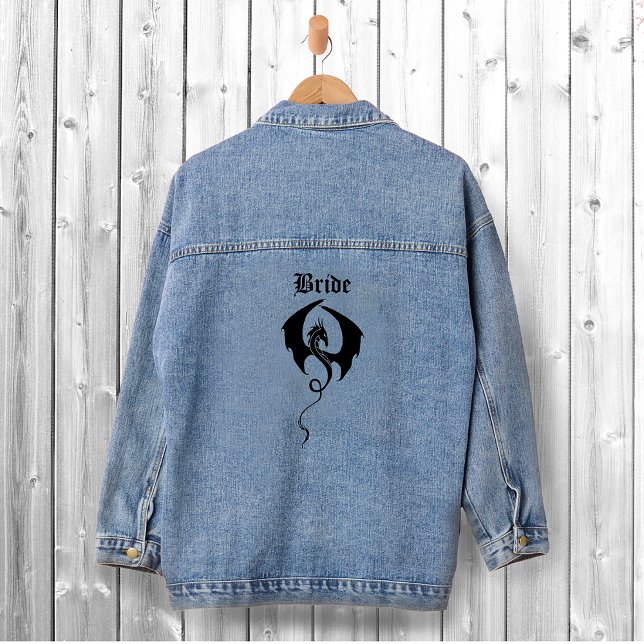 Black Tribal Dragon Wedding Bride Denim Jacket (Creator Uploaded)