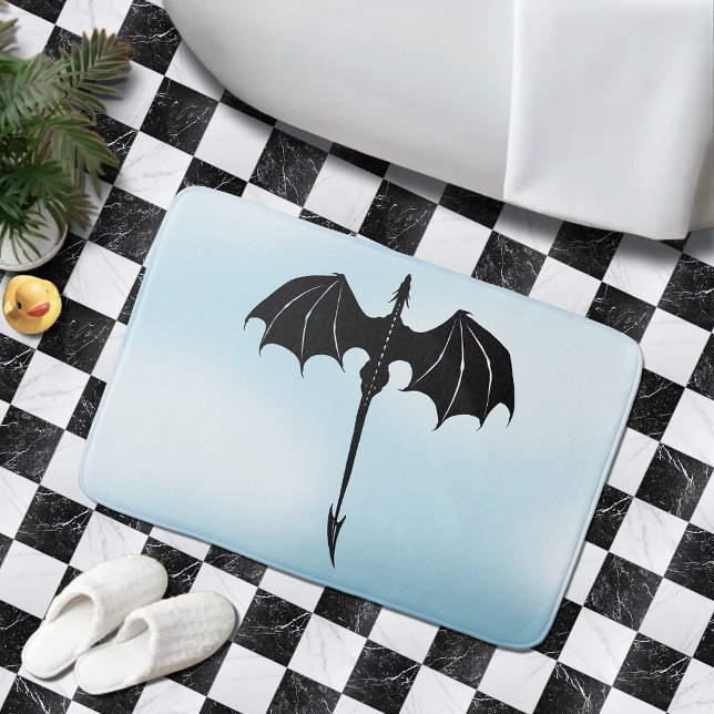 Black Tribal Flight Dragon Fantasy Blue Sky Bath Mat (Creator Uploaded)