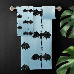 Black Tribal Flight Dragon Fantasy Blue Sky Bath Towel Set