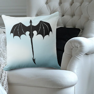Black Tribal Flight Dragon Fantasy Blue Sky Cushion