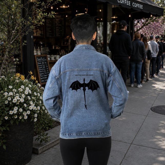 Black Tribal Flight Dragon Fantasy  Denim Jacket (Creator Uploaded)