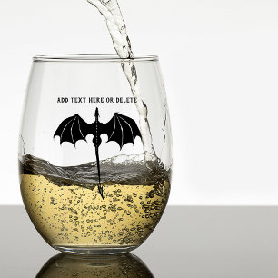 Black Tribal Flight Dragon Fantasy Stemless Wine Glass