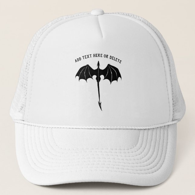 Black Tribal Flight Dragon Fantasy White Trucker Hat (Front)
