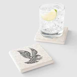 Black Tribal Flying Eagle Illustration Stone Coaster