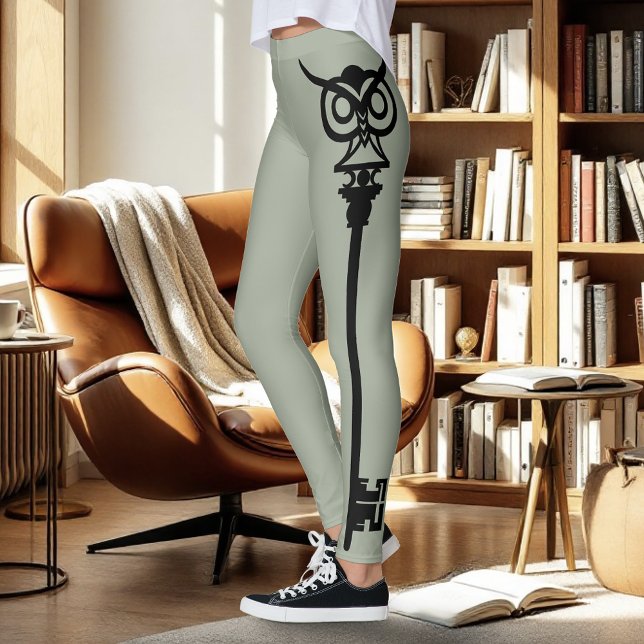 Black Tribal Green Owl Skelton Key Leggings (Creator Uploaded)