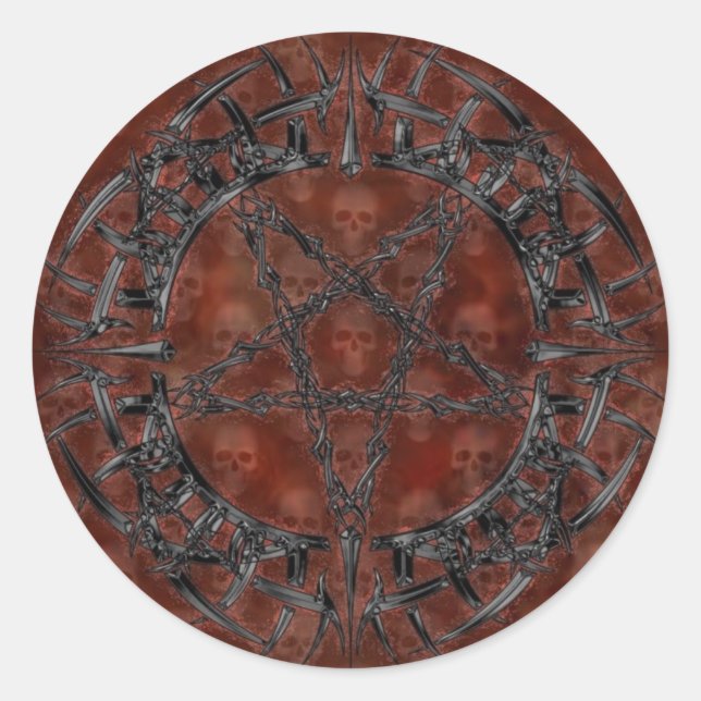 Black Tribal Pentagram Classic Round Sticker (Front)