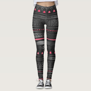 Black Tribal Print with Pink Accents Leggings