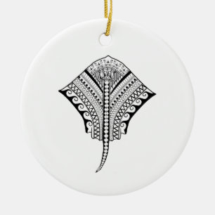 Black Tribal Stingray Manta Ray Ceramic Tree Decoration