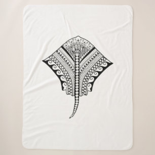 Black Tribal Stingray Manta Ray Sherpa Blanket