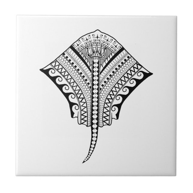 Black Tribal Stingray Manta Ray Tile (Front)