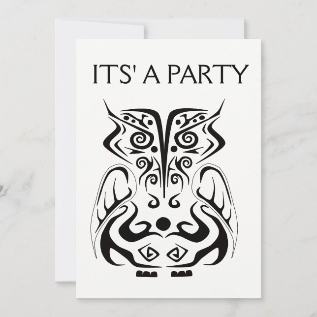 BLACK TRIBAL TATTOO OWL INVITATION CARDS (Front)