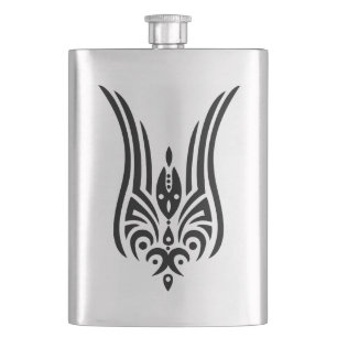 BLACK Tribal Tattoo - tulip + your ideas Hip Flask