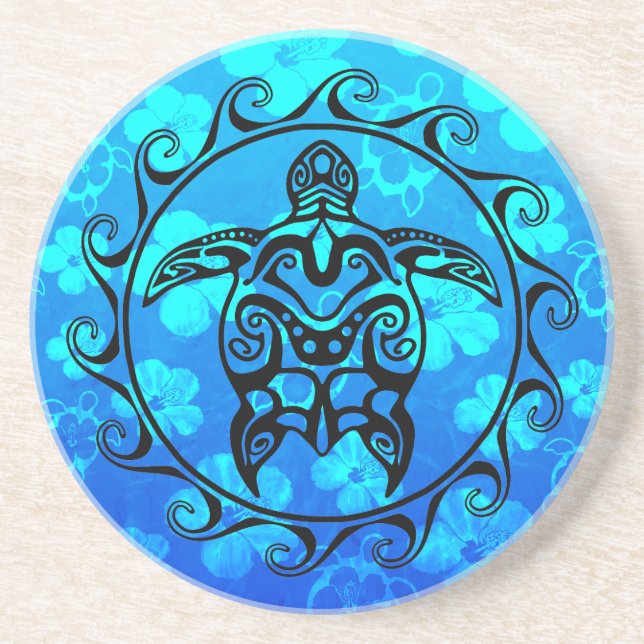 Black Tribal Turtle Coaster (Front)