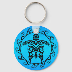 Black Tribal Turtle Key Ring