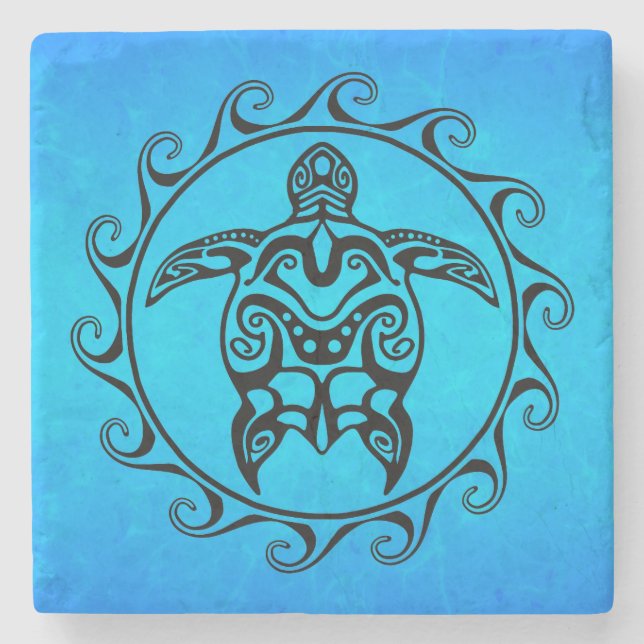 Black Tribal Turtle Stone Coaster (Front)