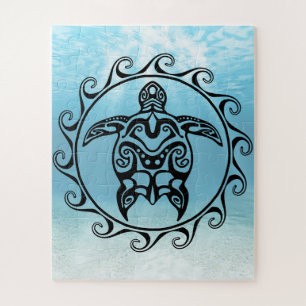Black Tribal Turtle Sun Jigsaw Puzzle