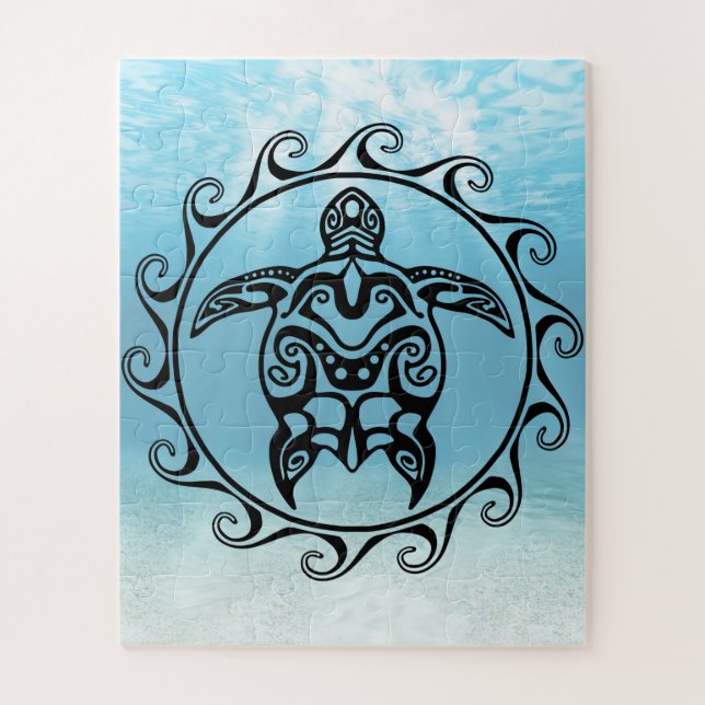 Black Tribal Turtle Sun Jigsaw Puzzle (Vertical)