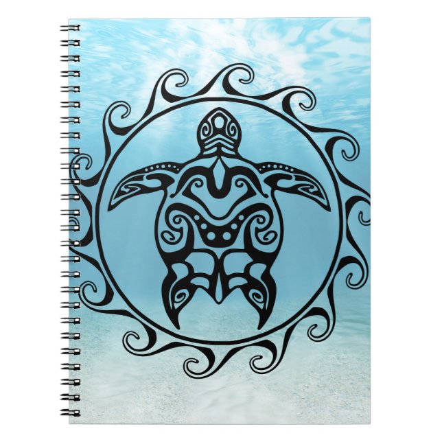 Black Tribal Turtle Sun Notebook (Front)