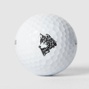 Black Tribal Wolf Golf Balls