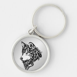 Black Tribal Wolf Key Ring