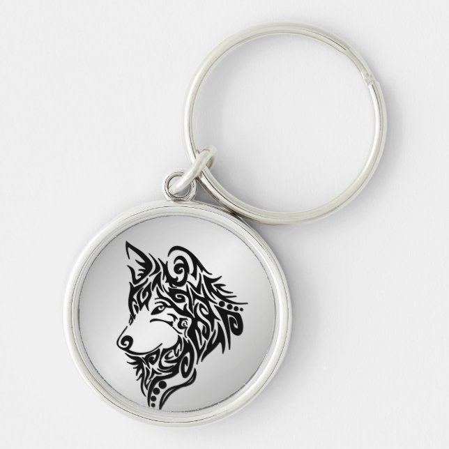 Black Tribal Wolf Key Ring (Front)