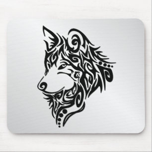 Black Tribal Wolf Mouse Mat