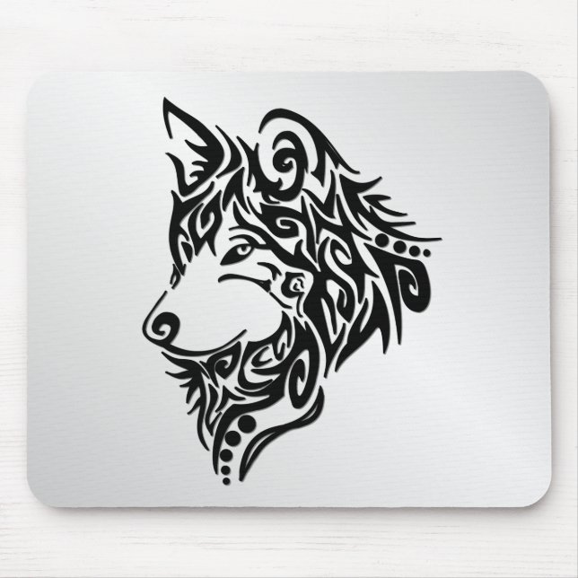Black Tribal Wolf Mouse Mat (Front)